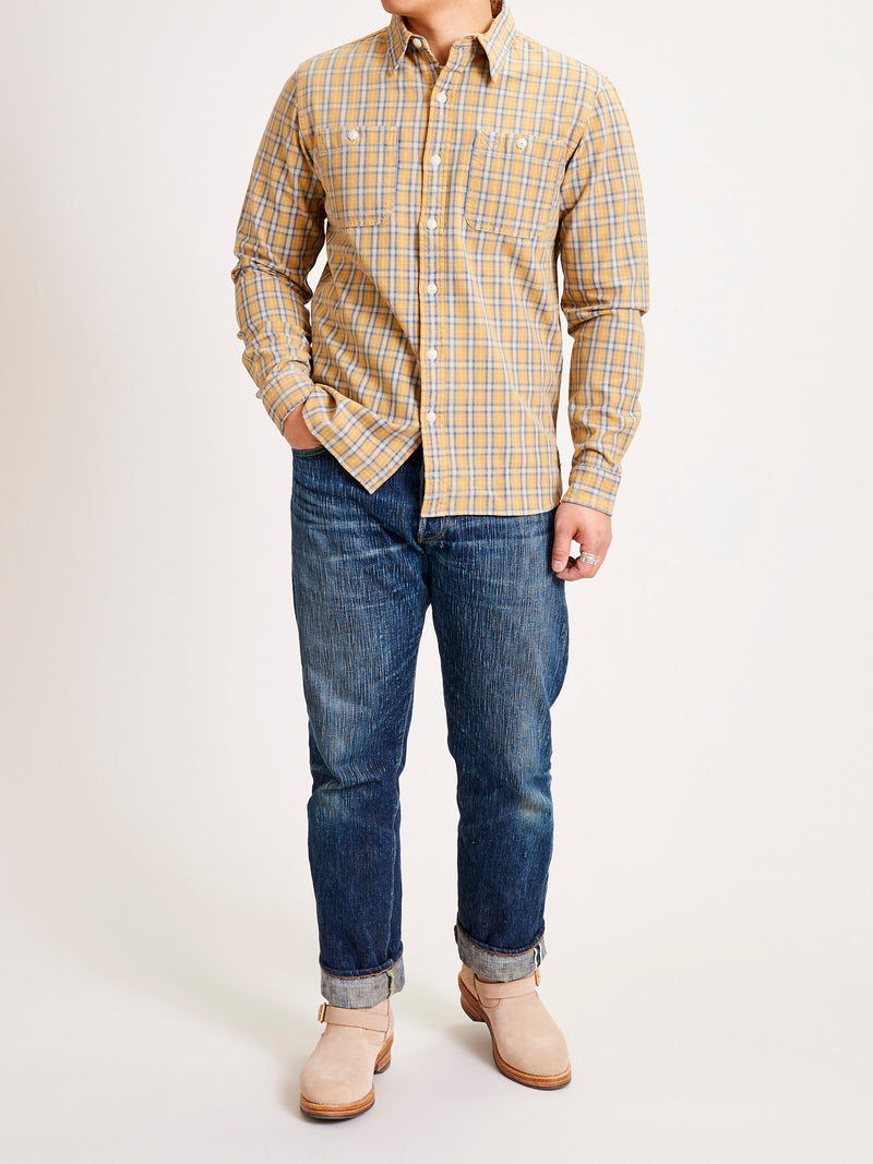 Cody Work Shirt in Tan/Indigo – Blue Owl Workshop