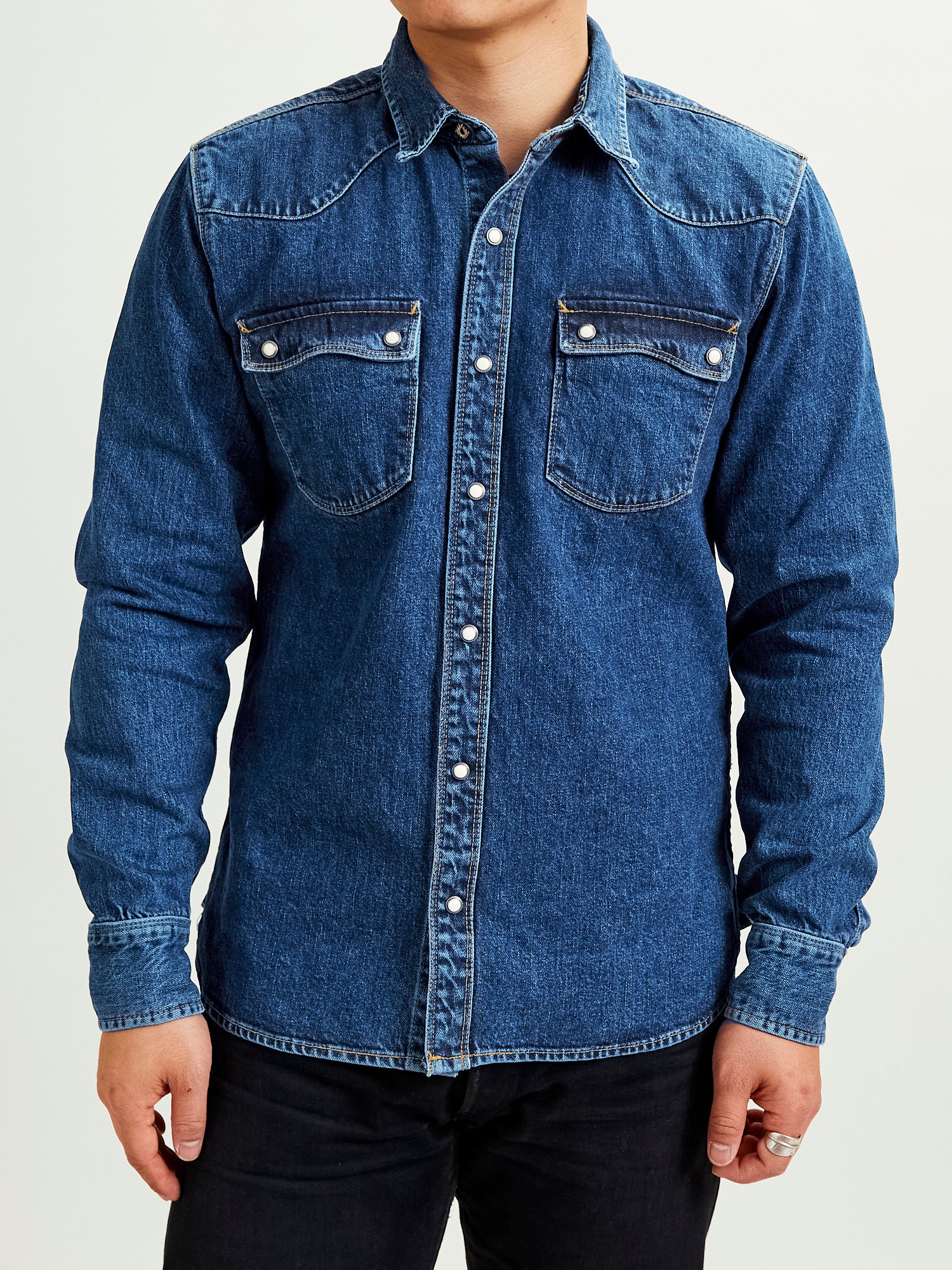 11oz Selvedge Western Shirt in Washed Indigo – Blue Owl Workshop