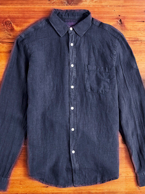 Linen Button-Up Shirt in Navy