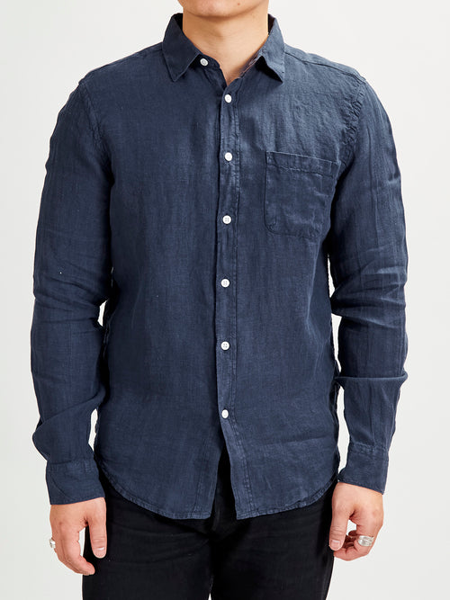 Linen Button-Up Shirt in Navy