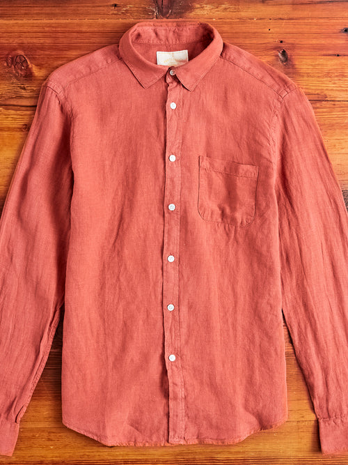 Linen Button-Up Shirt in Terracota