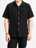 Pique Button-Up Shirt in Black