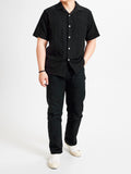 Pique Button-Up Shirt in Black