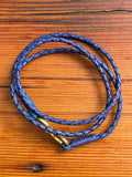 Braided Leather Triple Wrap Bracelet in Antique Blue