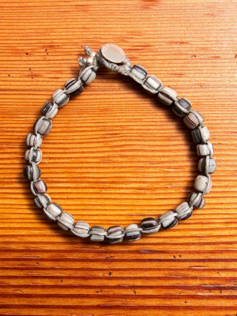 Handwoven Recycled Glass Beads in Dark Grey Stripe